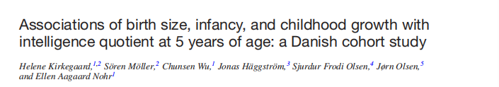 The American Journal of Clinical Nutrition：婴儿出生时体型越大，儿童时期的智商越高