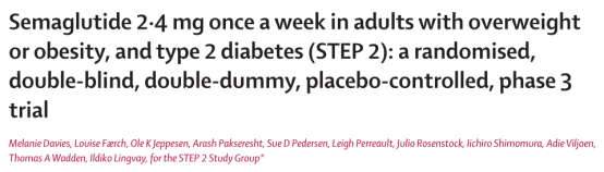 Lancet：在超重或肥胖以及2型糖尿病的成人中，每周一次2.4 mg的索马鲁肽可显著降低体重