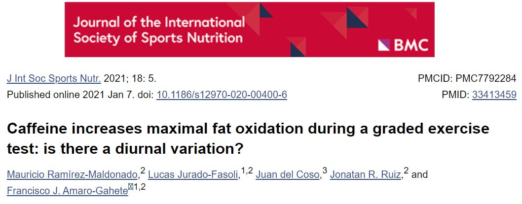 Journal of the International Society of Sports Nutrition：在有氧运动前30分钟急性摄入咖啡因(3 mg/kg)，可以显著提高脂肪的燃烧速度